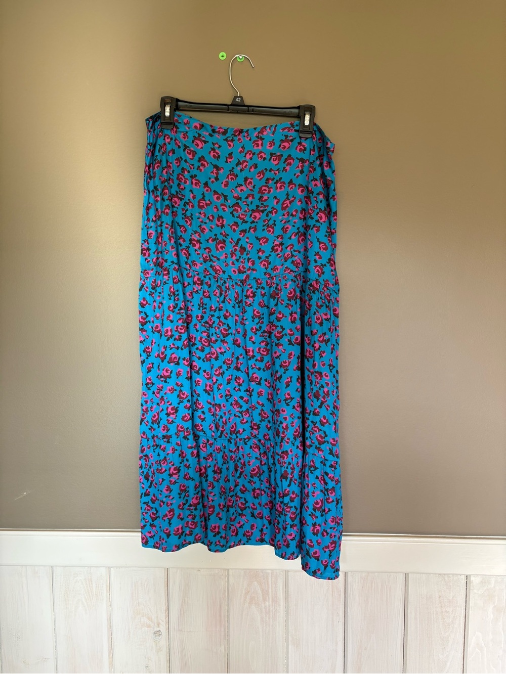 PAIGE Teal Maxi Skirt with Pink Floral Print